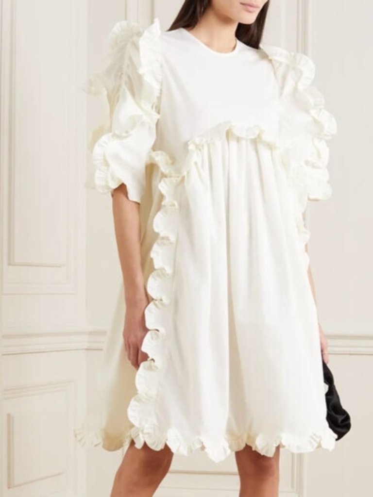 Nwt Cecilie Bahnsen Keira Cotton Dress Light Yellow Ruffle Uk 8 Us 4 Small New